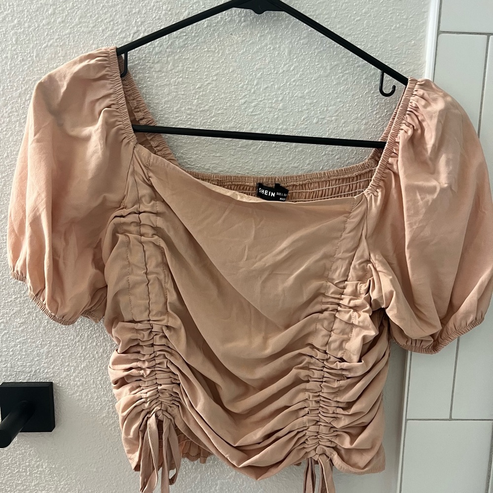 Beige Puff Sleeve Crop Top